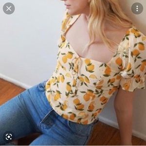 Reformation delevan lemon print blouse